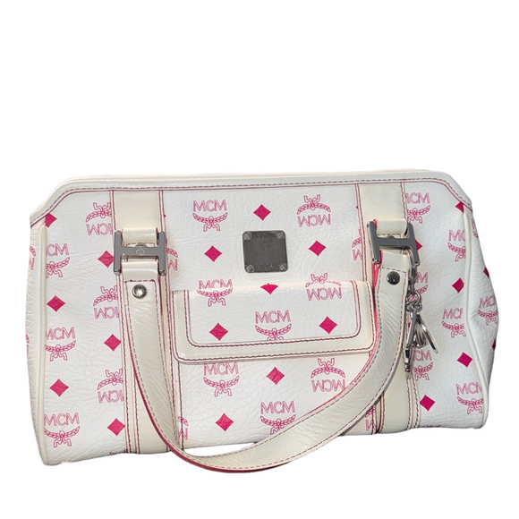 MCM White and Pink Logo Tote - Picture 2 of 10